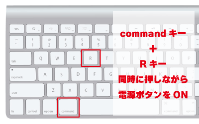 「command」＋「R」を押しながら電源ボタンを押して起動
